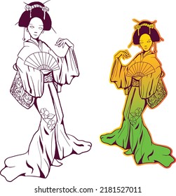 Geisha or maiko - Maiko dressed as a kimono Japan Kimono uniform drawing in cartoon vector
