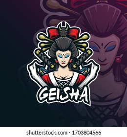 geisha diseño de logo de mascota vectorial con moderno estilo de ilustración para impresión de insignias, emblemas y camisetas. ilustración geisha para el equipo deportivo.