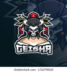 geisha Mascot Logo Design Vektorgrafik mit modernem Illustrationsstil für den Druck von Abzeichen, Emblem und T-Shirt. Skull geisha Illustration für Sport- und Begleitteam.