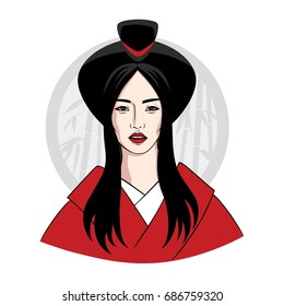 The geisha on a white background