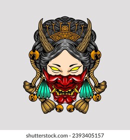 geisha oni mask artwork vector illustration