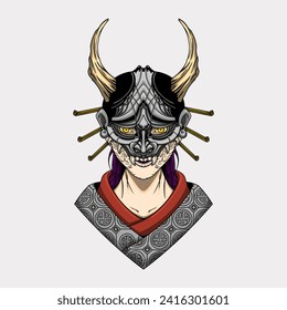 Geisha oni mask japanese artwork vector illustration