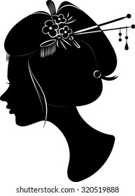 Geisha - Profile - Silhouette - Vector - Illustration