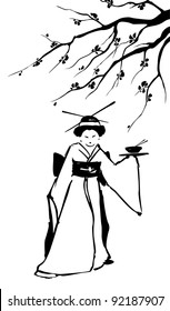 Geisha and sakura in vector