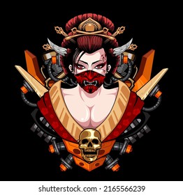 Geisha Samurai Cyborg Logo Cartoon In Vector