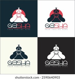 Geisha silhouette japanese beauty logo template design