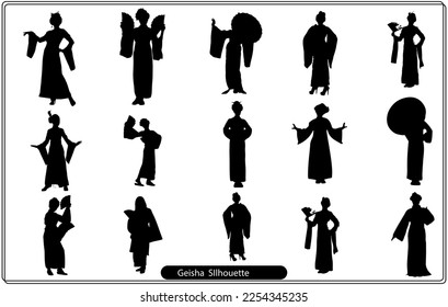 Geisha silhouette vector bundle set