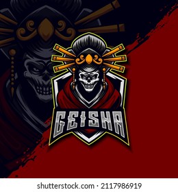 Geisha Skull E-Sport Game logo design template