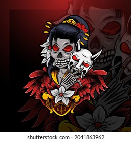 Geisha skull esport mascot logo