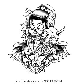 Geisha skull vintage mascot logo