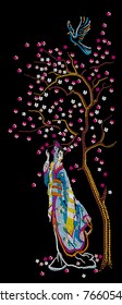 The geisha standing under an Oriental cherry