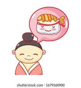 geisha sushi kawaii food japanese cartoon vector illustration sushi and rolls