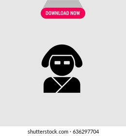 Geisha Vector Icon, The silhouettte of geisha with short hair. Simple, modern flat vector illustration for mobile app, website or desktop app 