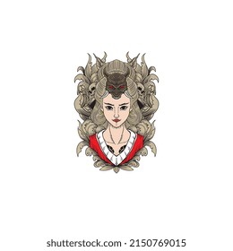 geisha vector illustration, with various ornaments, perfect for logo, mascot, screen printing, poster, template, etc.