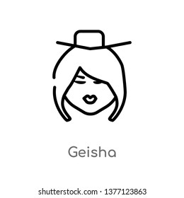 geisha vector line icon. Simple element illustration. geisha outline icon from smileys concept. Can be used for web and mobile