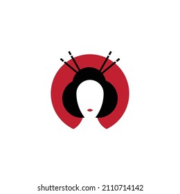 Geisha Vector Logo Illustration. Japanese culture symbol and icon. logo for beauty, hair salon, cosmetics and fashion.