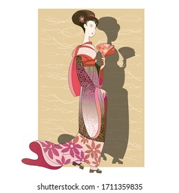 Geisha Woman. japanese girls Illustration. Hand drawn vector illustration