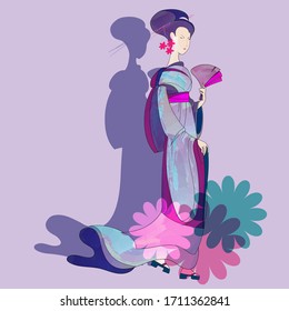 Geisha Woman. japanese girls Illustration. Hand drawn vector illustration
