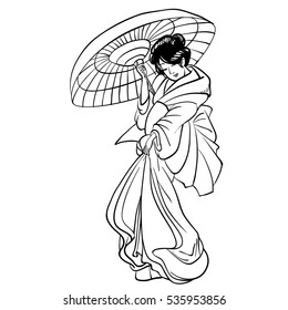 Geisha Woman / japanese girls Illustration. Hand drawn vector illustration.