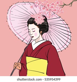 Geisha Woman / japanese girls Illustration. Hand drawn vector illustration.