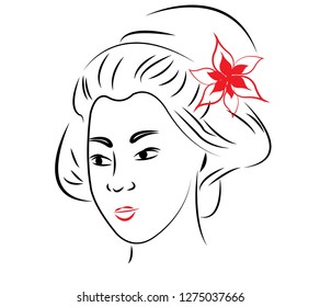 Geisha, women in traditional clothing. Japanese style, Watercolor hand painting illustration