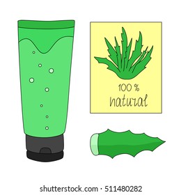The gel of aloe, aloe leaf and logo design for cream