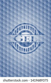 Gel blue badge with geometric pattern. Vector Illustration. Detailed.