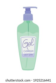 gel cleanser in a gree bottle with only skin lettering vector illustration design