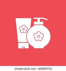 Gel Cream And Soap Flat Icon On Red Background