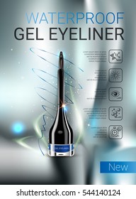 Gel Eyeliner ads. Vector Illustration with gel eyeliner container.