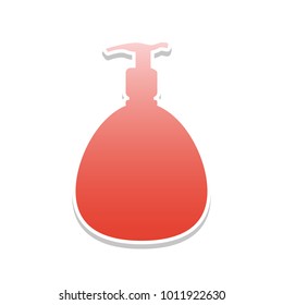Gel, Foam Or Liquid Soap. Dispenser Pump Plastic Bottle silhouette. Vector. Reddish icon with white and gray shadow on white background. Isolated.