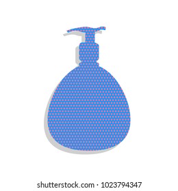 Gel, Foam Or Liquid Soap. Dispenser Pump Plastic Bottle silhouette. Vector. Neon blue icon with cyclamen polka dots pattern with light gray shadow on white background. Isolated.