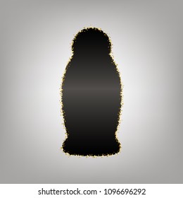 Gel, Foam Or Liquid Soap. Dispenser Pump Plastic Bottle silhouette. Vector. Blackish icon with golden stars at grayish background.