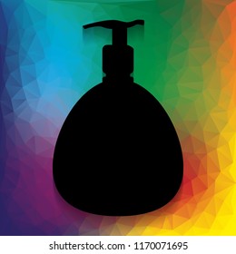 Gel, Foam Or Liquid Soap. Dispenser Pump Plastic Bottle silhouette. Vector. Flat style black icon on white.