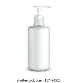 Gel, Foam Or Liquid Soap Dispenser Pump Plastic Bottle White. Ready For Your Design. Product Packing Vector EPS10