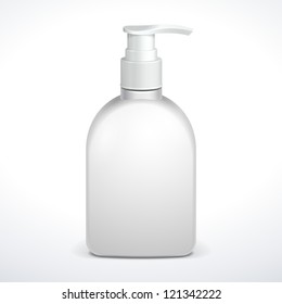 Gel-, Foam- oder Liquid Soap Dispenser Pump Plastic Flasche weiß. Bereit für Ihr Design. Produktverpackung Vektor EPS10