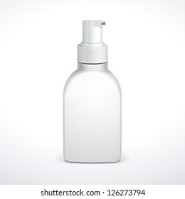 Gel, Foam Or Liquid Soap Dispenser Pump Plastic Bottle White. Ready For Your Design. Product Packing Vector EPS10