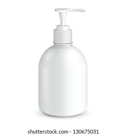 Gel, Foam Or Liquid Soap Dispenser Pump Plastic Bottle White. Ready For Your Design. Product Packing Vector EPS10