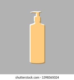 Gel, Foam, Liquid Soap. Dispenser Pump Plastic Bottle. Emboss effect with light orange icon on gray background.