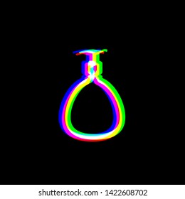 Gel, Foam, Liquid Soap. Dispenser Pump Plastic Bottle. Red, green and blue unfocused contour icon at black background. Illustration.