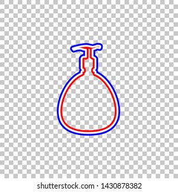 Gel, Foam, Liquid Soap. Dispenser Pump Plastic Bottle. Red, white and contour icon at transparent background. Illustration.