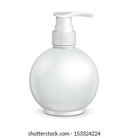 Gel, Foam Or Liquid Soap Dispenser Pump Round Plastic Bottle White. Ready For Your Design. Product Packing Vector EPS10 