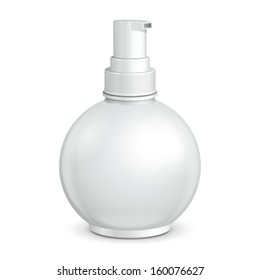 Gel, Foam Or Liquid Soap Dispenser Pump Round Plastic Bottle White. Ready For Your Design. Product Packing Vector EPS10 