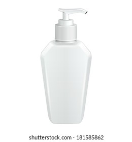 Gel, Foam Or Liquid Soap Dispenser Pump Plastic Bottle White. Ready For Your Design. Product Packing Vector EPS10 