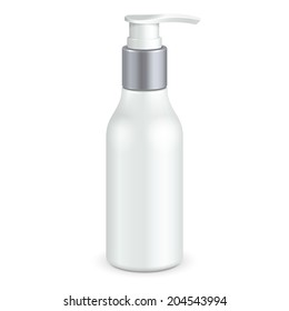 Gel, Foam Or Liquid Soap Dispenser Pump Plastic Bottle White. Ready For Your Design. Product Packing Vector EPS10 