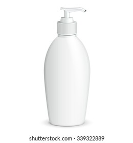 Gel, Foam Or Liquid Soap Dispenser Pump Plastic Bottle White. Mock Up Ready For Your Design. Product Packing Vector EPS10 