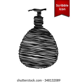 Gel, Foam Or Liquid Soap Dispenser Pump Plastic Bottle silhuette with pen and school paper effect. Scribble icon for you design. 