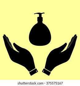 Gel, Foam Or Liquid Soap Dispenser Pump Plastic Bottle silhuette. Vector illustration.
