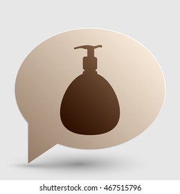 Gel, Foam Or Liquid Soap. Dispenser Pump Plastic Bottle silhouette. Brown gradient icon on bubble with shadow.
