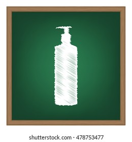 Gel, Foam Or Liquid Soap. Dispenser Pump Plastic Bottle silhouette. White chalk effect on green school board.